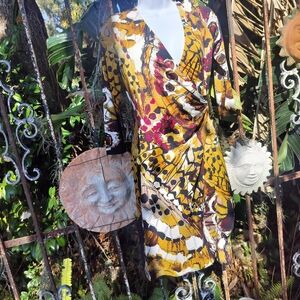 Cache Abstract print faux wrap dress size 6